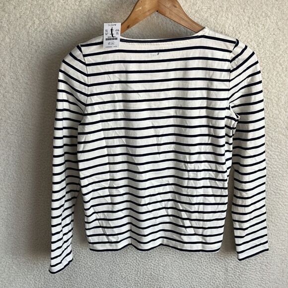 J Crew Striped Pearl Button Shoulder Artist Tee Womens XXS White Navy Blue - Picture 3 of 10